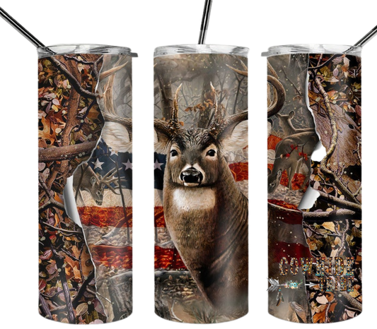 American Flag Camo Deer Skull  | 20oz Stainless Steel Tumbler | Sublimation Tumbler